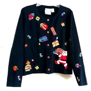 Michael Simons XL AppliquedNice condition Christmas Cardigan Sweater Santa-The S